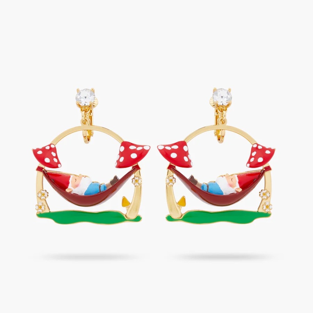 Les Nereides Garden Gnome On A Hammock Clip-On Earrings